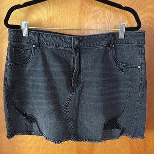 Distressed Black Denim Skirt